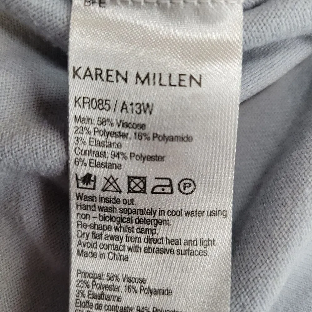 Karen Millen Crewneck Sweater Size‎ 3 XS Light Blue Black Mesh Details Zipper